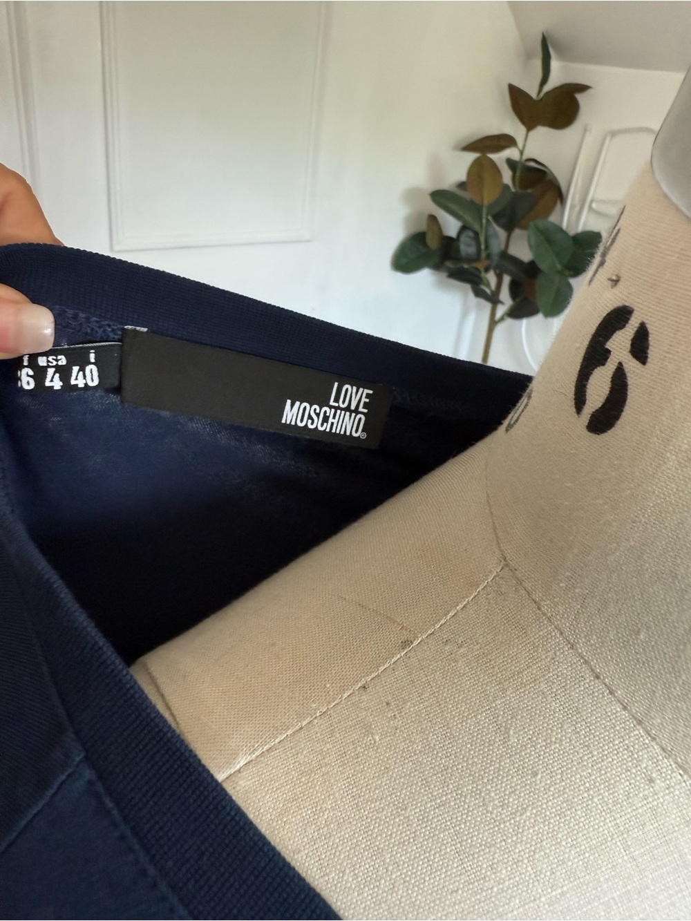 Moschino Navy Logo Crewneck Tee with Inner Label - Picture 2 of 5